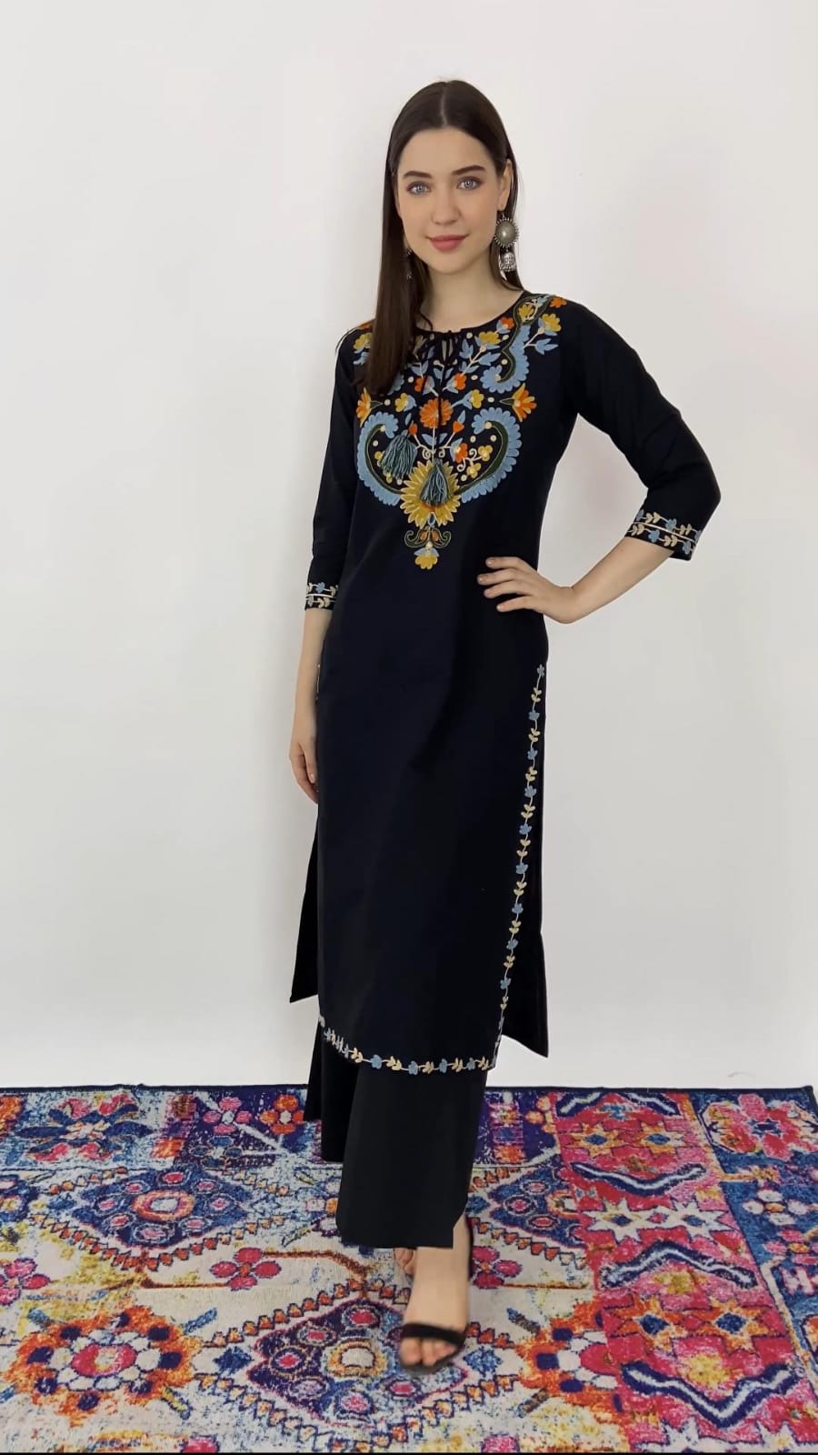 Buy Kashmiri Kurtis / Cotton Embroidered  Zari Work / Shop Online