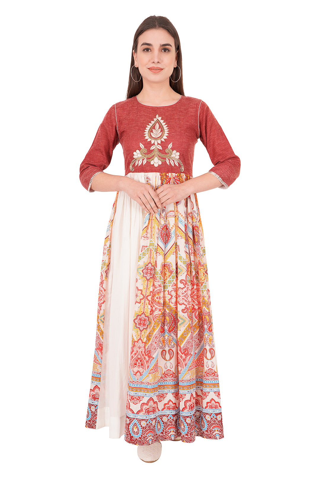 Stylish Long Maxi Dress Kashmiri Embroidery Design