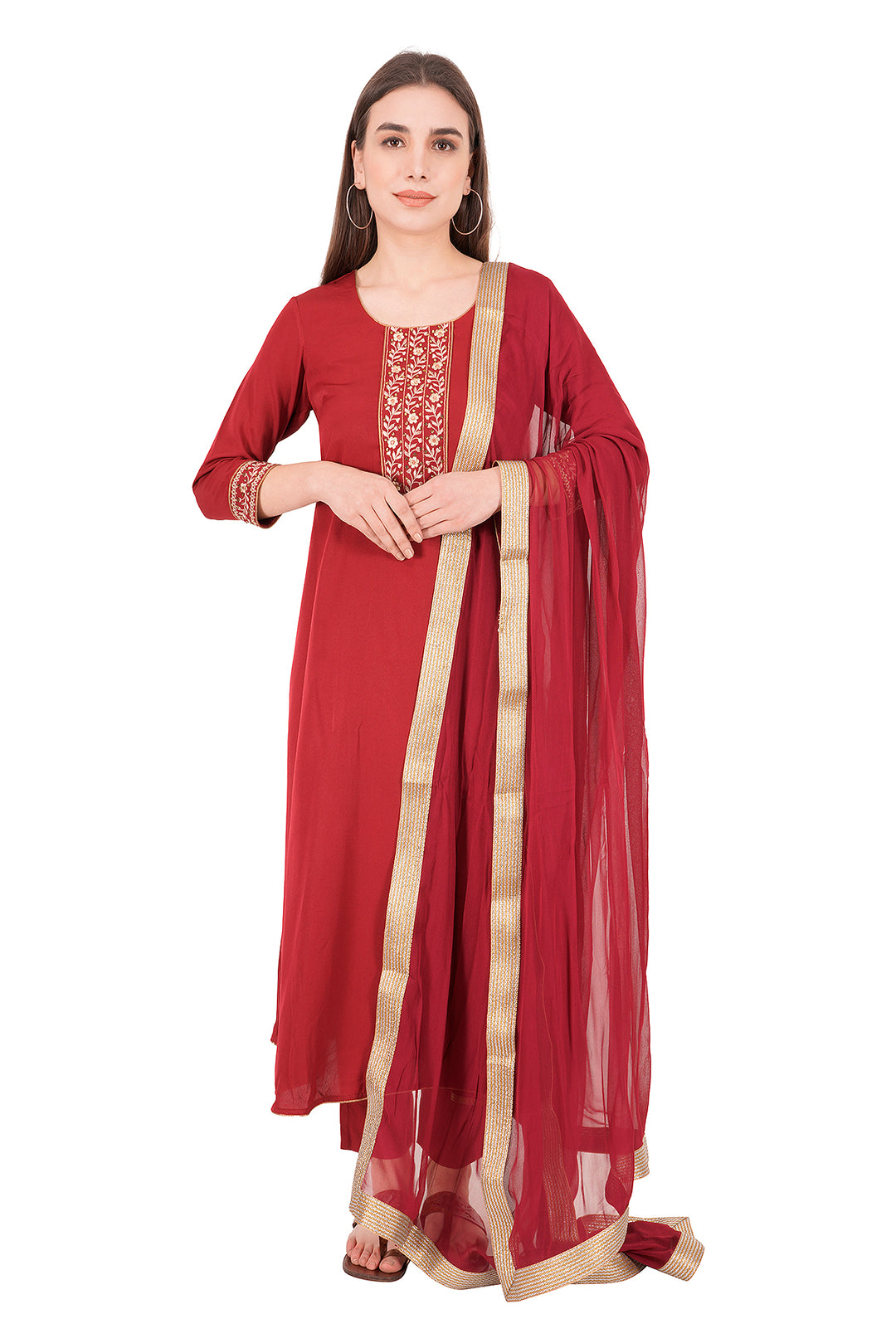 Traditional Kurta Set With Fancy Lace Dupatta