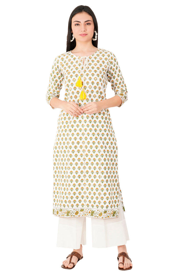 Woodblock Hand Print Cotton Straight Kurta Zari Work