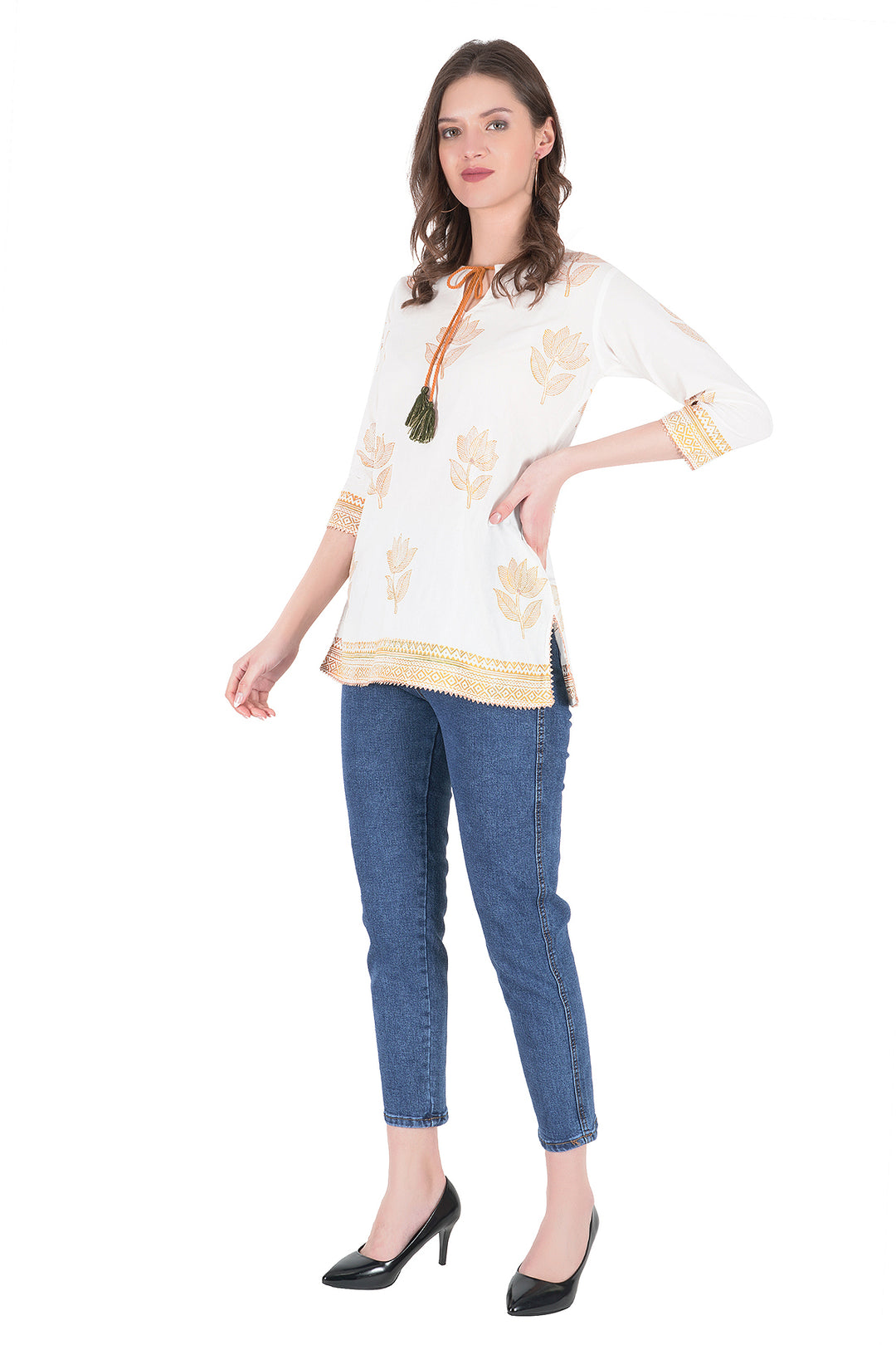 Cotton Leaf and Flower Types of Short Kurti