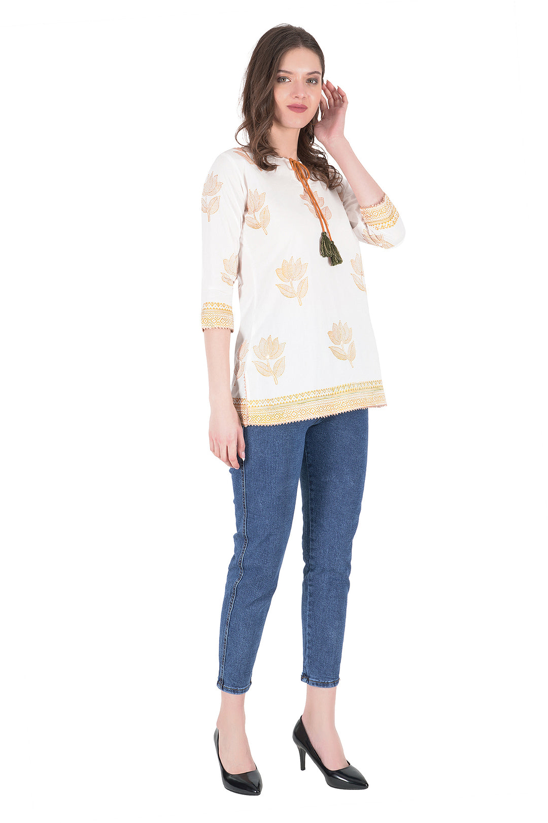 Cotton Leaf and Flower Types of Short Kurti