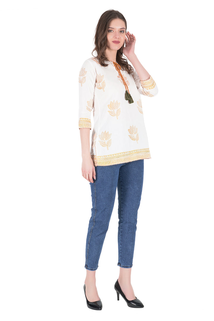 Cotton Leaf and Flower Types of Short Kurti