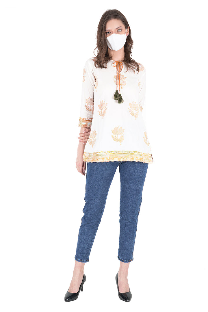 Cotton Leaf and Flower Types of Short Kurti