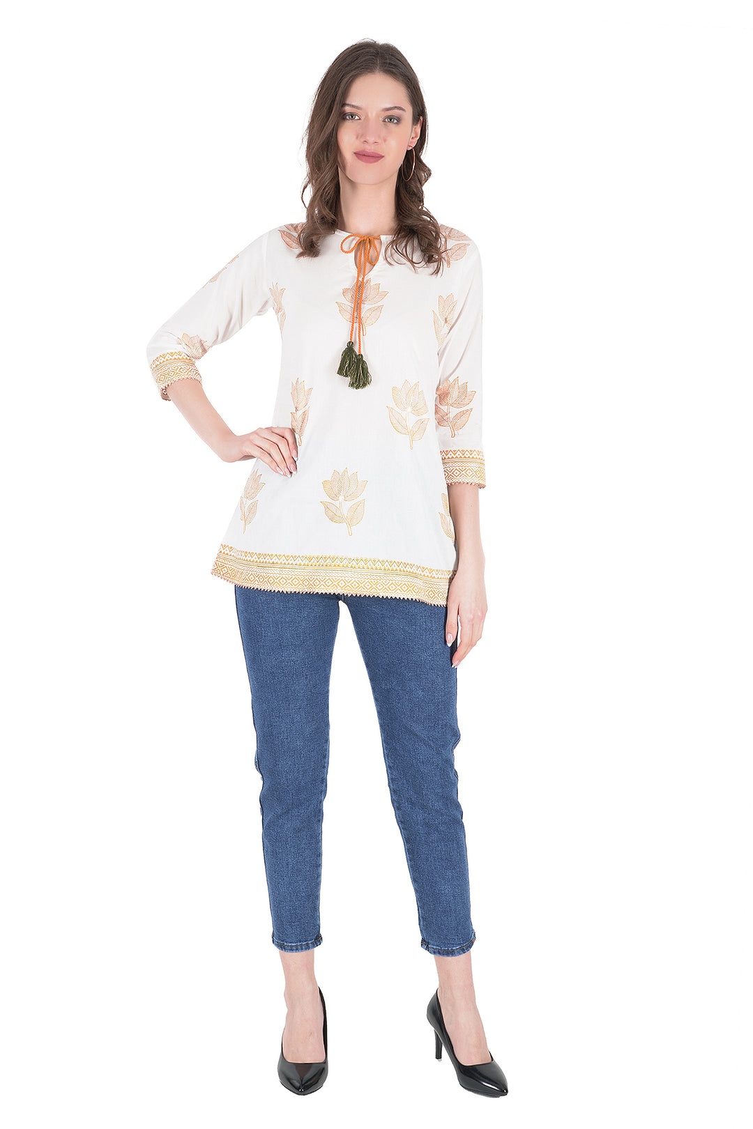 Cotton Leaf and Flower Types of Short Kurti