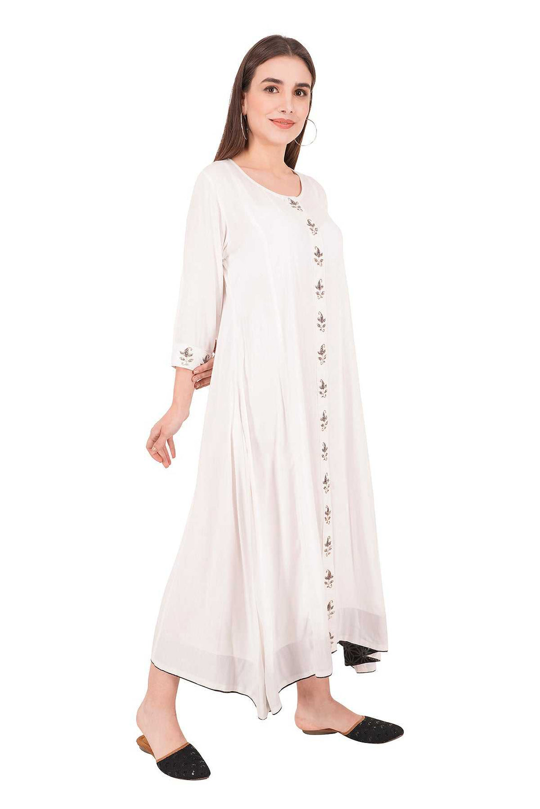 Stylish A-Line Dress with Hand Embroidered Design