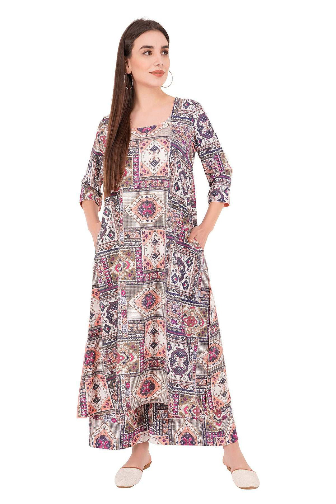 Printed Satin Fabric Design Kurta Set For Women