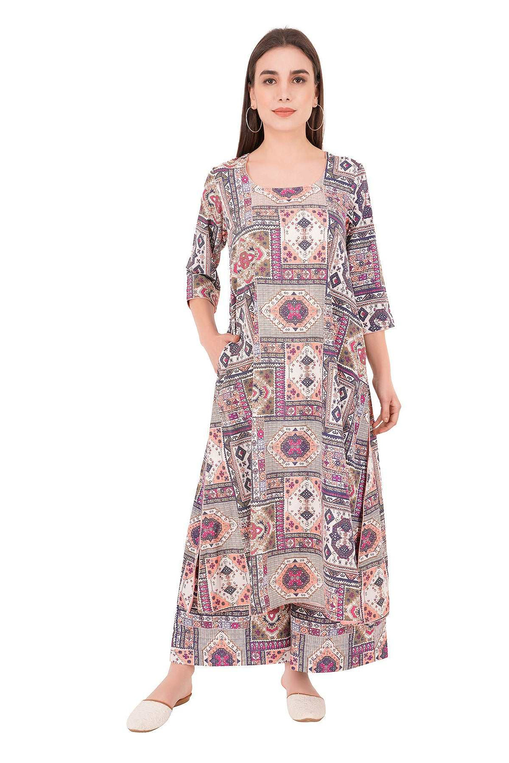 Printed Satin Fabric Design Kurta Set For Women