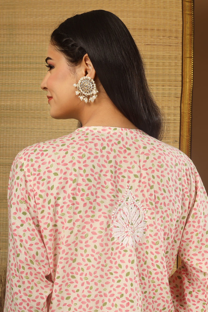 Anam Peach Floral Chikankari Kurti