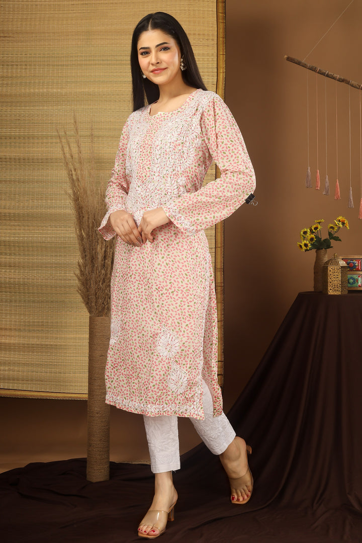 Anam Peach Floral Chikankari Kurti