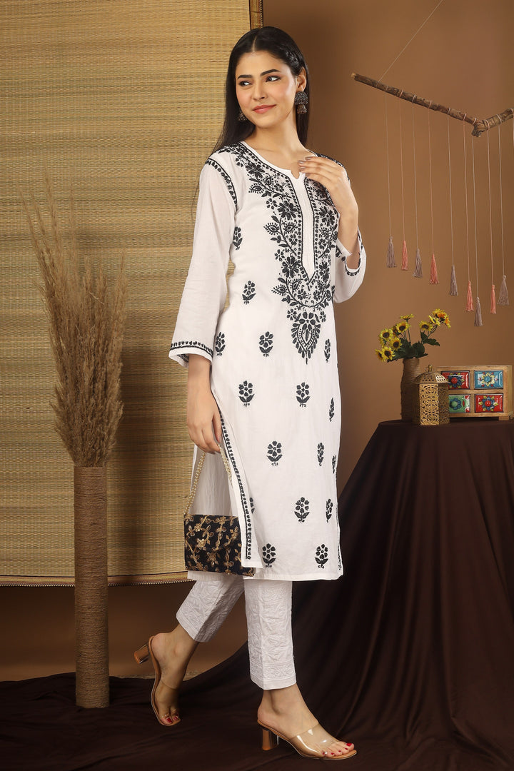 Meera Cotton Kurti with Black Thread Embroidery