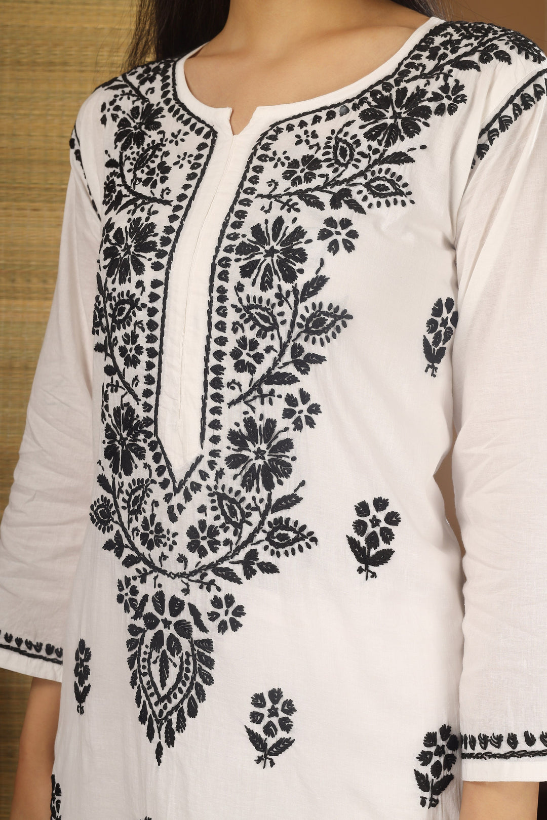 Meera Cotton Kurti with Black Thread Embroidery