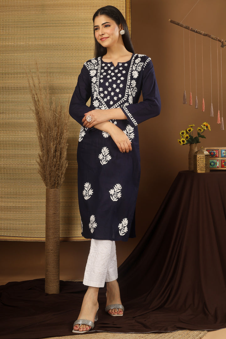 Fatima Navy Hand Embroidered Kurta & Kurti