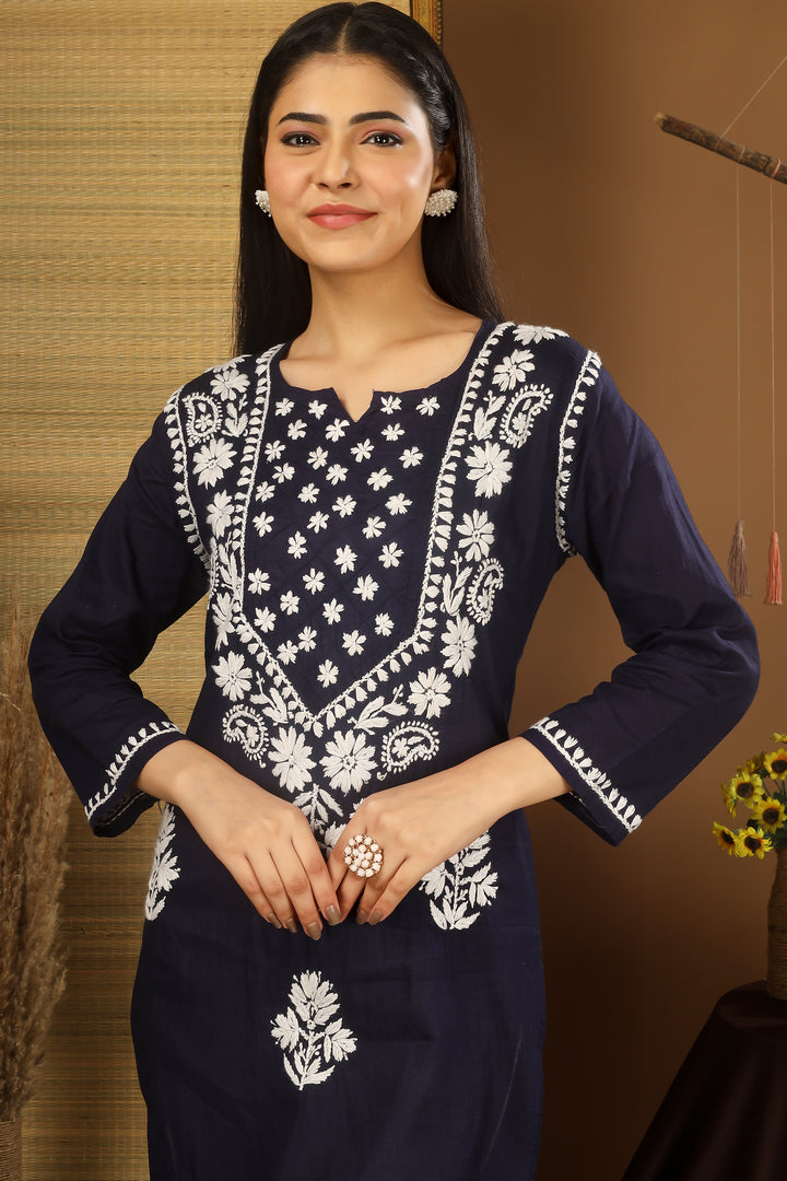 Fatima Navy Hand Embroidered Kurta & Kurti