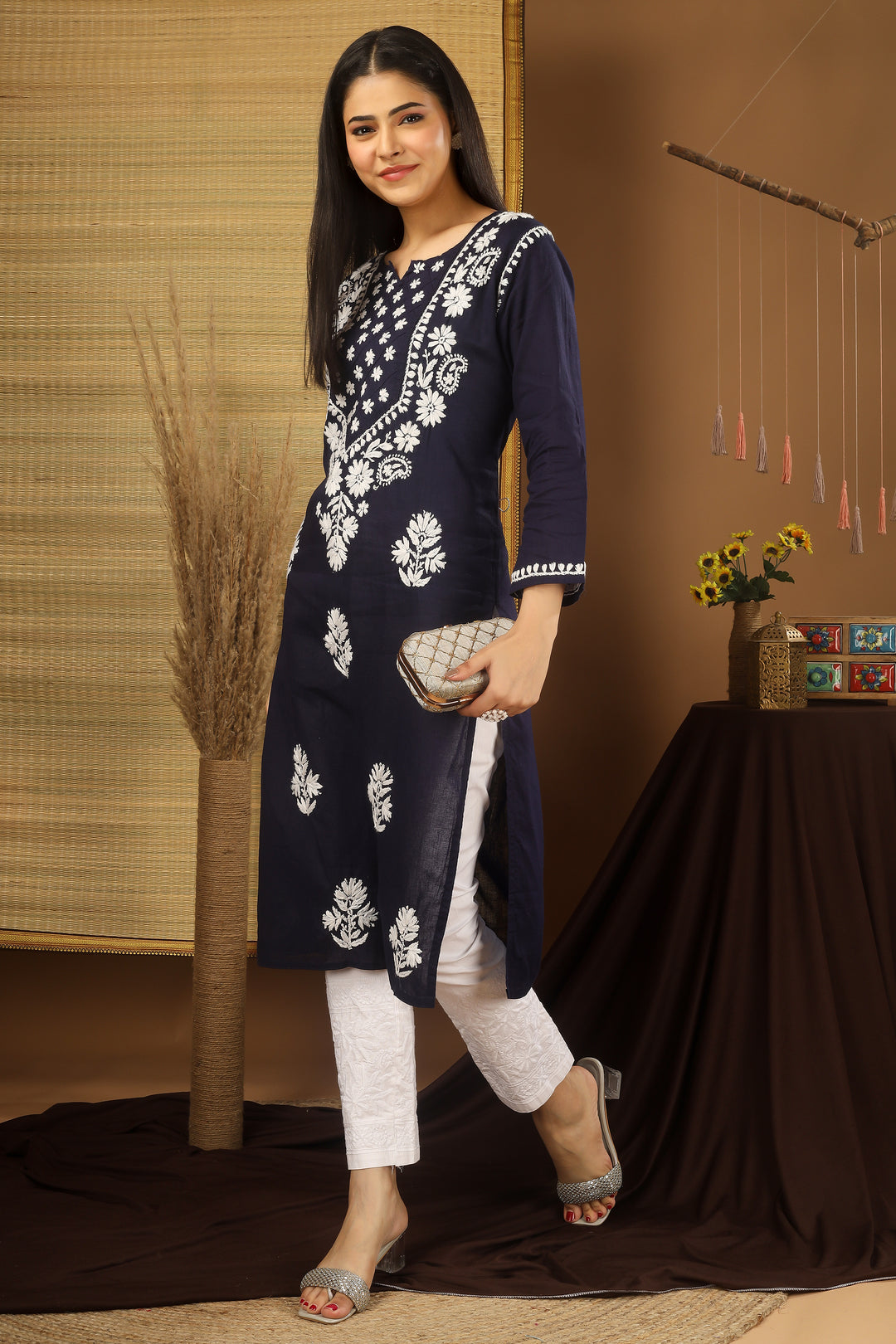 Fatima Navy Hand Embroidered Kurta & Kurti