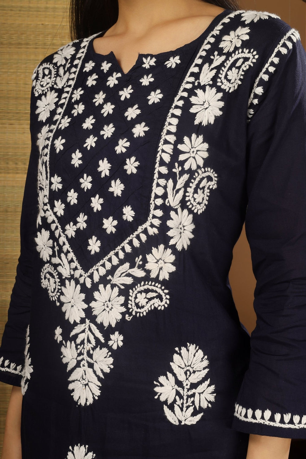 Kashmiri Embroidered Kurta - Ksona | Elegant Hand - Embroidered Cotton Kurta Set with Plazo and Dupatta, Perfect for Festive Occasions | Customized Kashmiri Embroidered Kurta Set