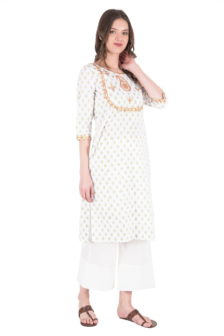 Kashmiri Embroidered Kurta - Ksona | Elegant Hand - Embroidered Cotton Kurta Set with Plazo and Dupatta, Perfect for Festive Occasions | Customized Kashmiri Embroidered Kurta Set