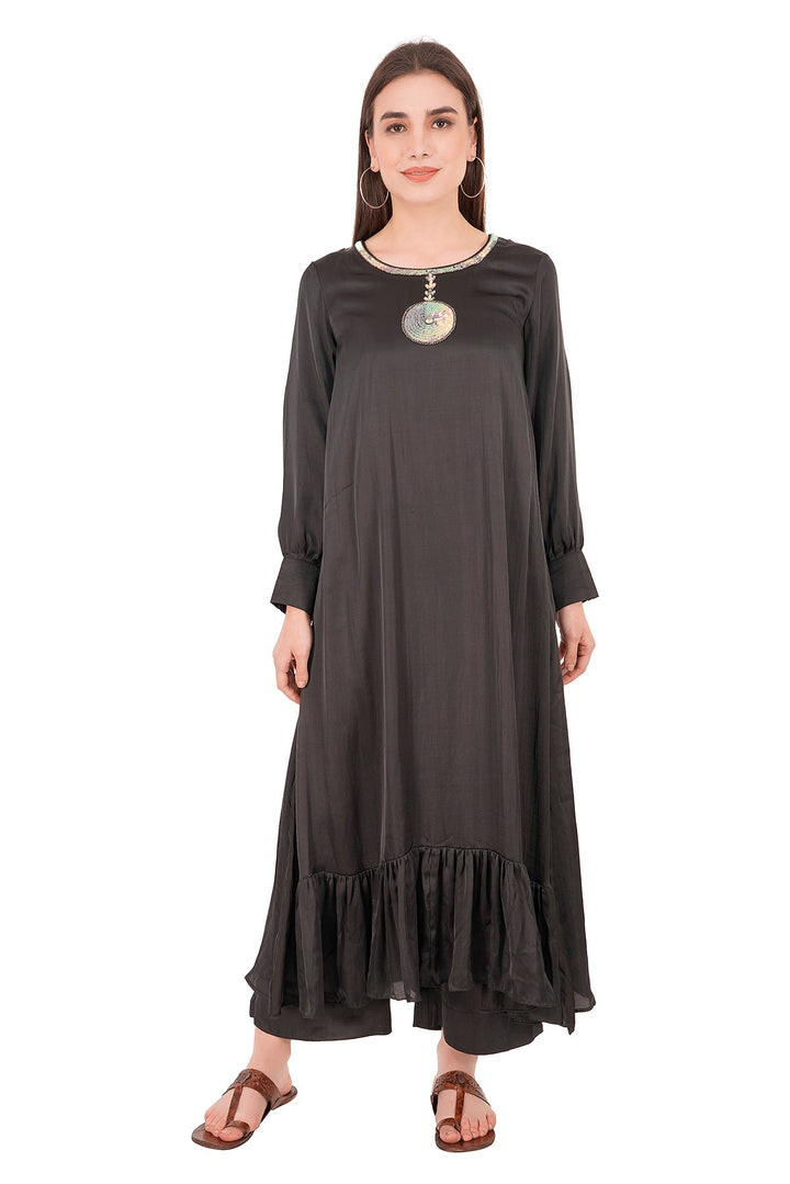 Kashmiri Embroidered Kurta - Ksona | Elegant Hand - Embroidered Cotton Kurta Set with Plazo and Dupatta, Perfect for Festive Occasions | Customized Kashmiri Embroidered Kurta Set