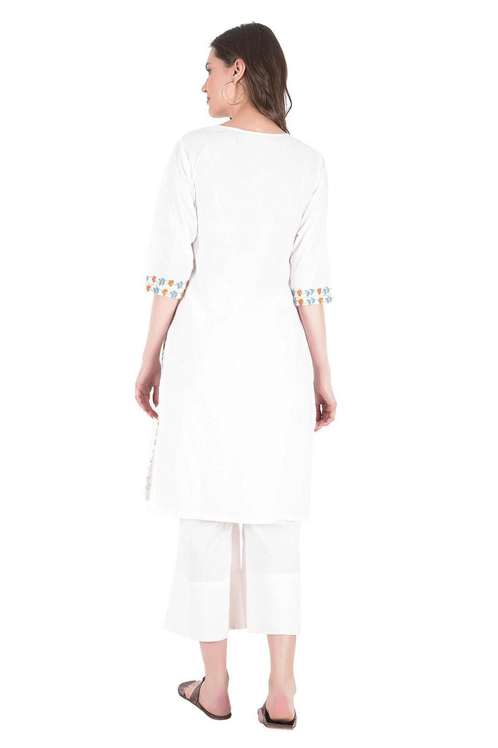 Kashmiri Embroidered Kurta - Ksona | Elegant Hand - Embroidered Cotton Kurta Set with Plazo and Dupatta, Perfect for Festive Occasions | Customized Kashmiri Embroidered Kurta Set