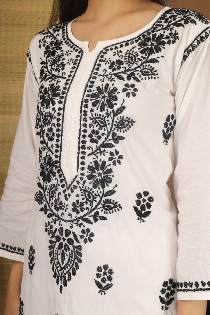 Kashmiri Embroidered Kurta - Ksona | Elegant Hand - Embroidered Cotton Kurta Set with Plazo and Dupatta, Perfect for Festive Occasions | Customized Kashmiri Embroidered Kurta Set