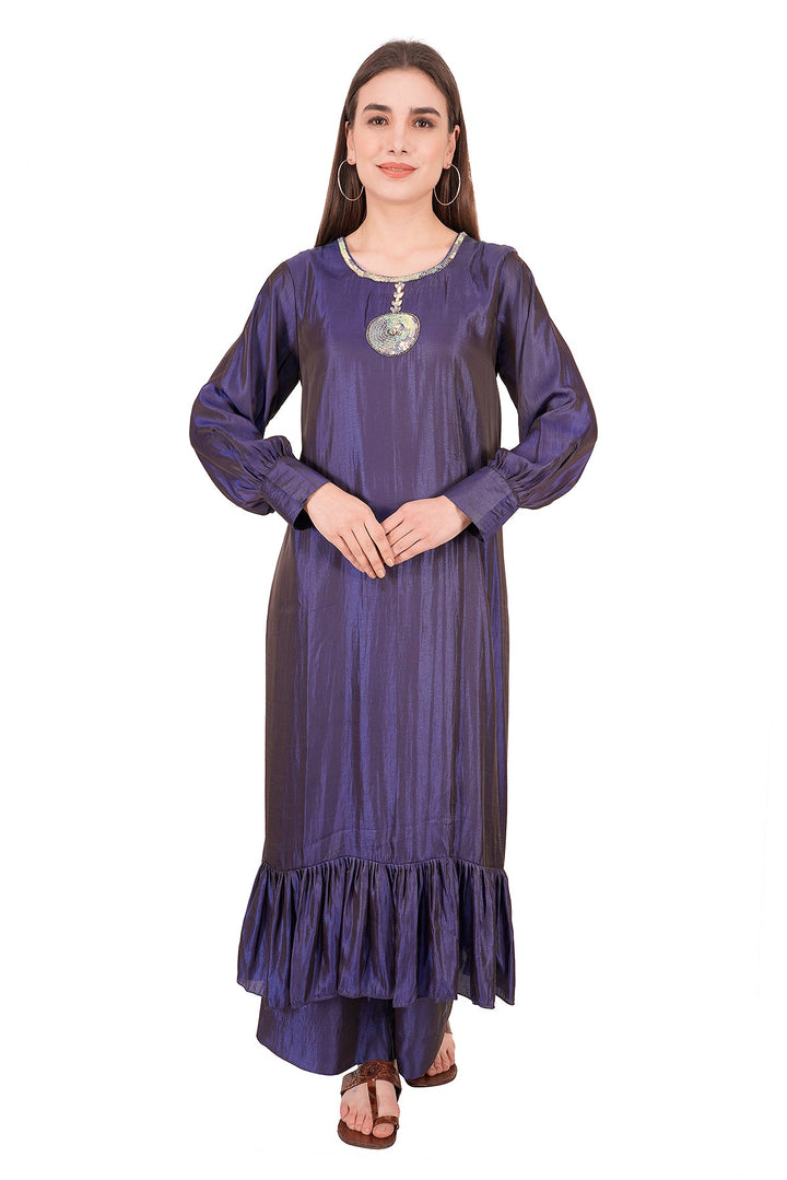 Kashmiri Embroidered Kurta - Ksona | Elegant Hand - Embroidered Cotton Kurta Set with Plazo and Dupatta, Perfect for Festive Occasions | Customized Kashmiri Embroidered Kurta Set