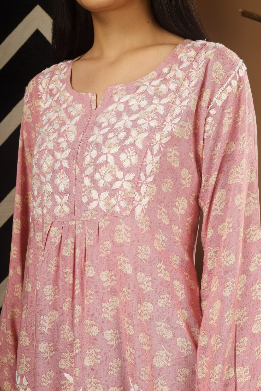 Kashmiri Embroidered Kurta - Ksona | Elegant Hand - Embroidered Cotton Kurta Set with Plazo and Dupatta, Perfect for Festive Occasions | Customized Kashmiri Embroidered Kurta Set
