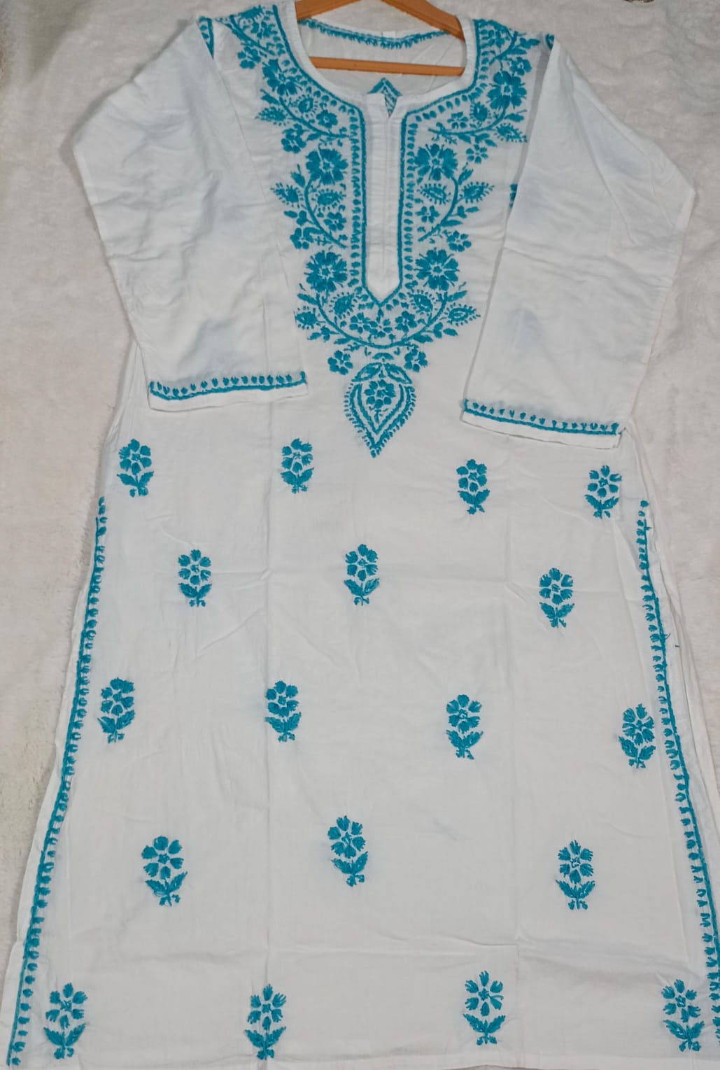 Kashmiri Embroidered Kurta - Ksona | Elegant Hand - Embroidered Cotton Kurta Set with Plazo and Dupatta, Perfect for Festive Occasions | Customized Kashmiri Embroidered Kurta Set
