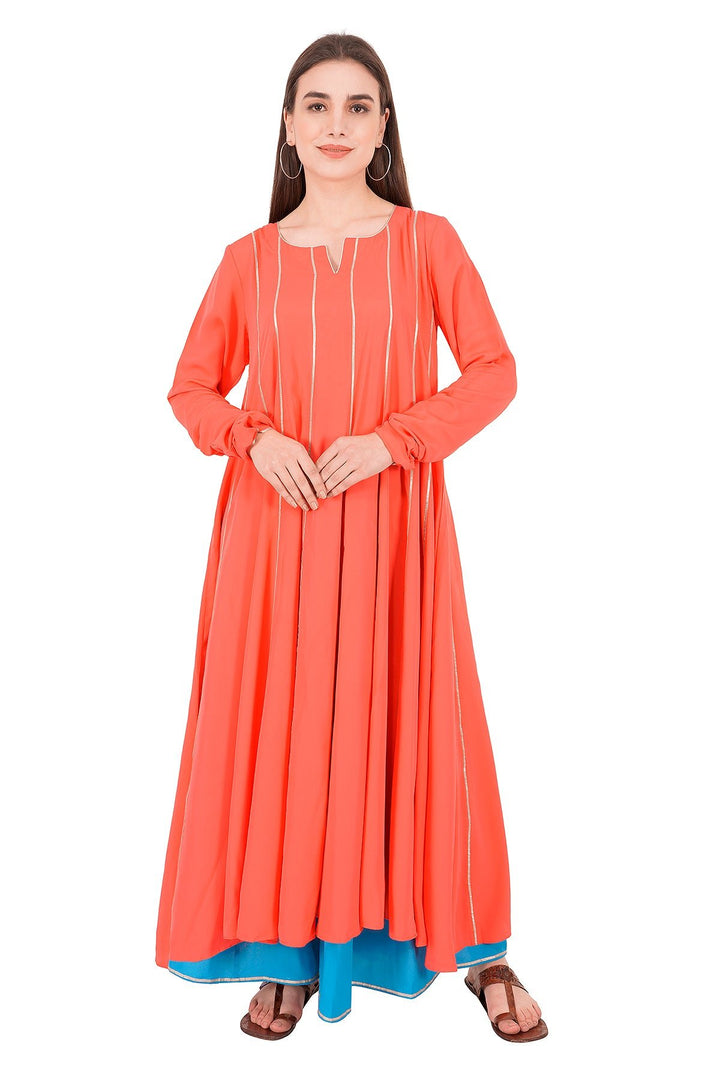 Kashmiri Embroidered Kurta - Ksona | Elegant Hand - Embroidered Cotton Kurta Set with Plazo and Dupatta, Perfect for Festive Occasions | Customized Kashmiri Embroidered Kurta Set