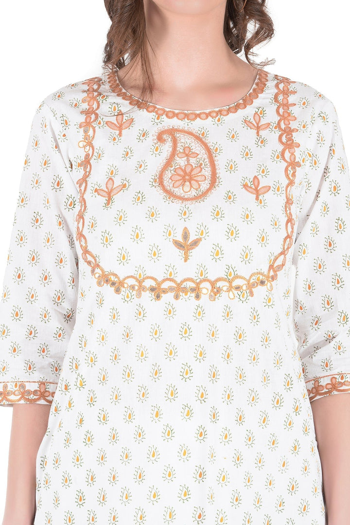 Kashmiri Embroidered Kurta - Ksona | Elegant Hand - Embroidered Cotton Kurta Set with Plazo and Dupatta, Perfect for Festive Occasions | Customized Kashmiri Embroidered Kurta Set