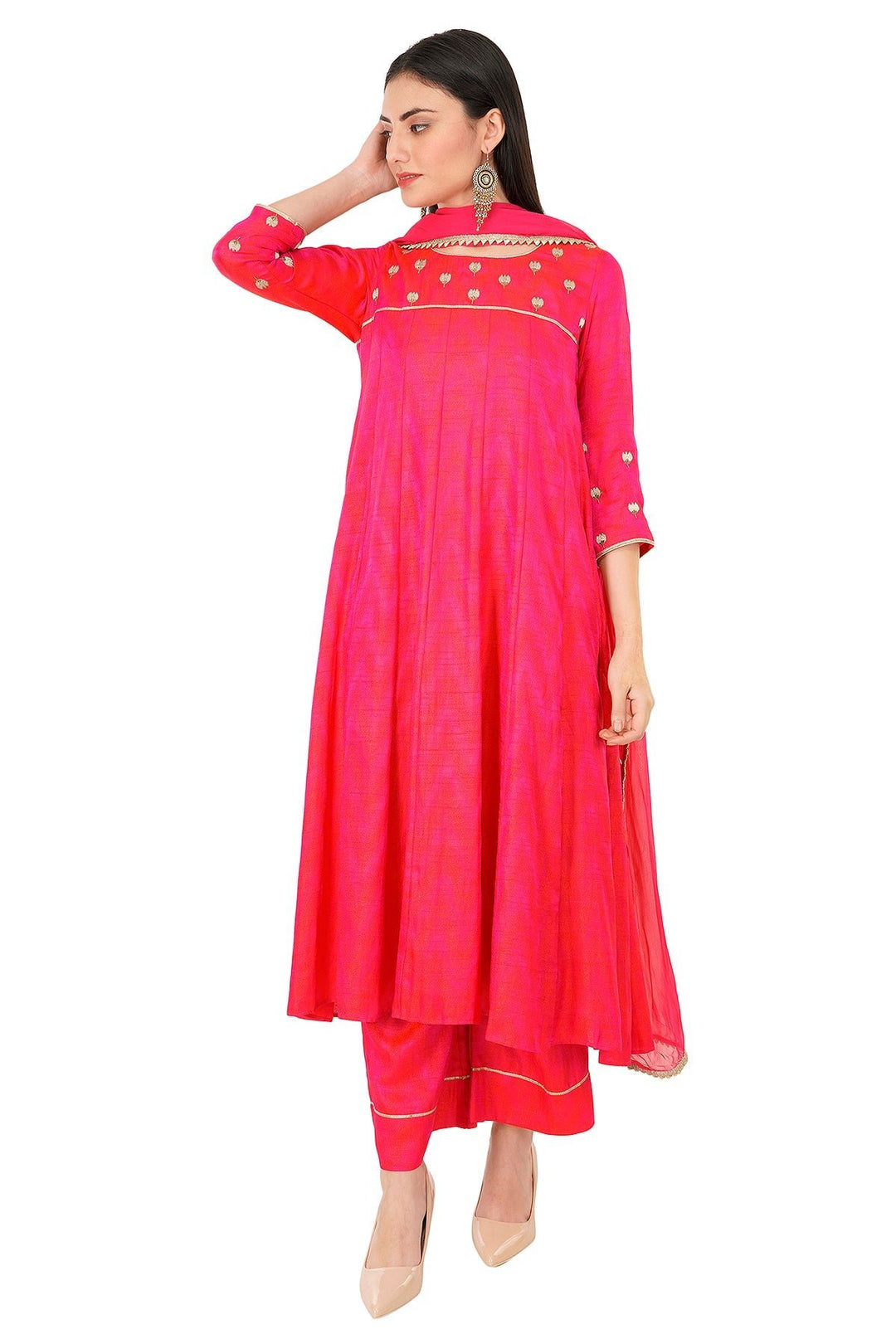 Kashmiri Embroidered Kurta - Ksona | Elegant Hand - Embroidered Cotton Kurta Set with Plazo and Dupatta, Perfect for Festive Occasions | Customized Kashmiri Embroidered Kurta Set