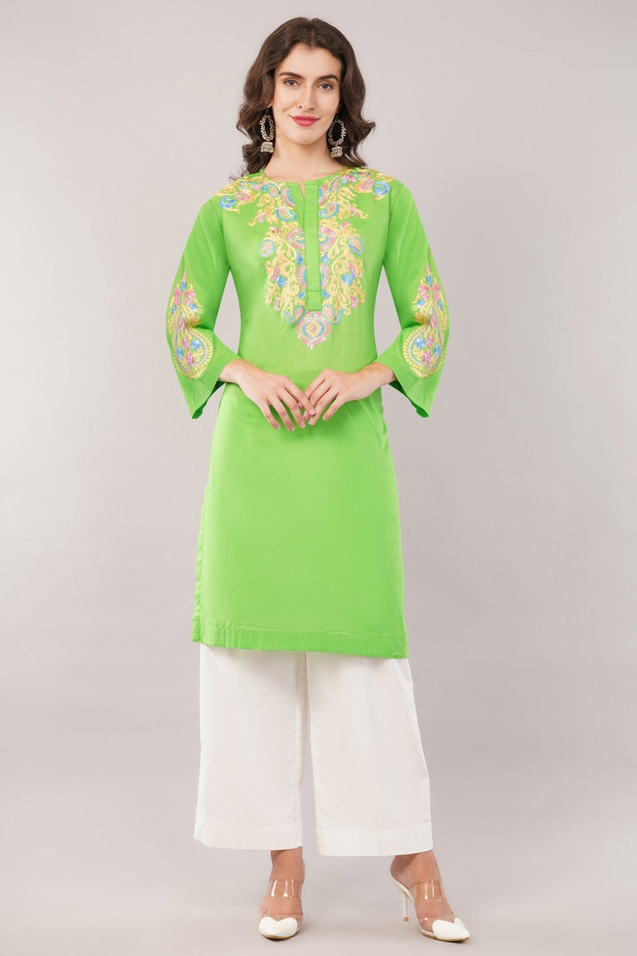 Women’s Kurta | Silk Thread Embroidery | Bell Sleeves Kurti | Summer Wear