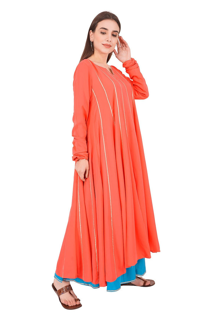 Kashmiri Embroidered Kurta - Ksona | Elegant Hand - Embroidered Cotton Kurta Set with Plazo and Dupatta, Perfect for Festive Occasions | Customized Kashmiri Embroidered Kurta Set