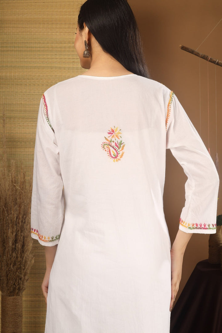 Kashmiri Embroidered Kurta - Ksona | Elegant Hand - Embroidered Cotton Kurta Set with Plazo and Dupatta, Perfect for Festive Occasions | Customized Kashmiri Embroidered Kurta Set