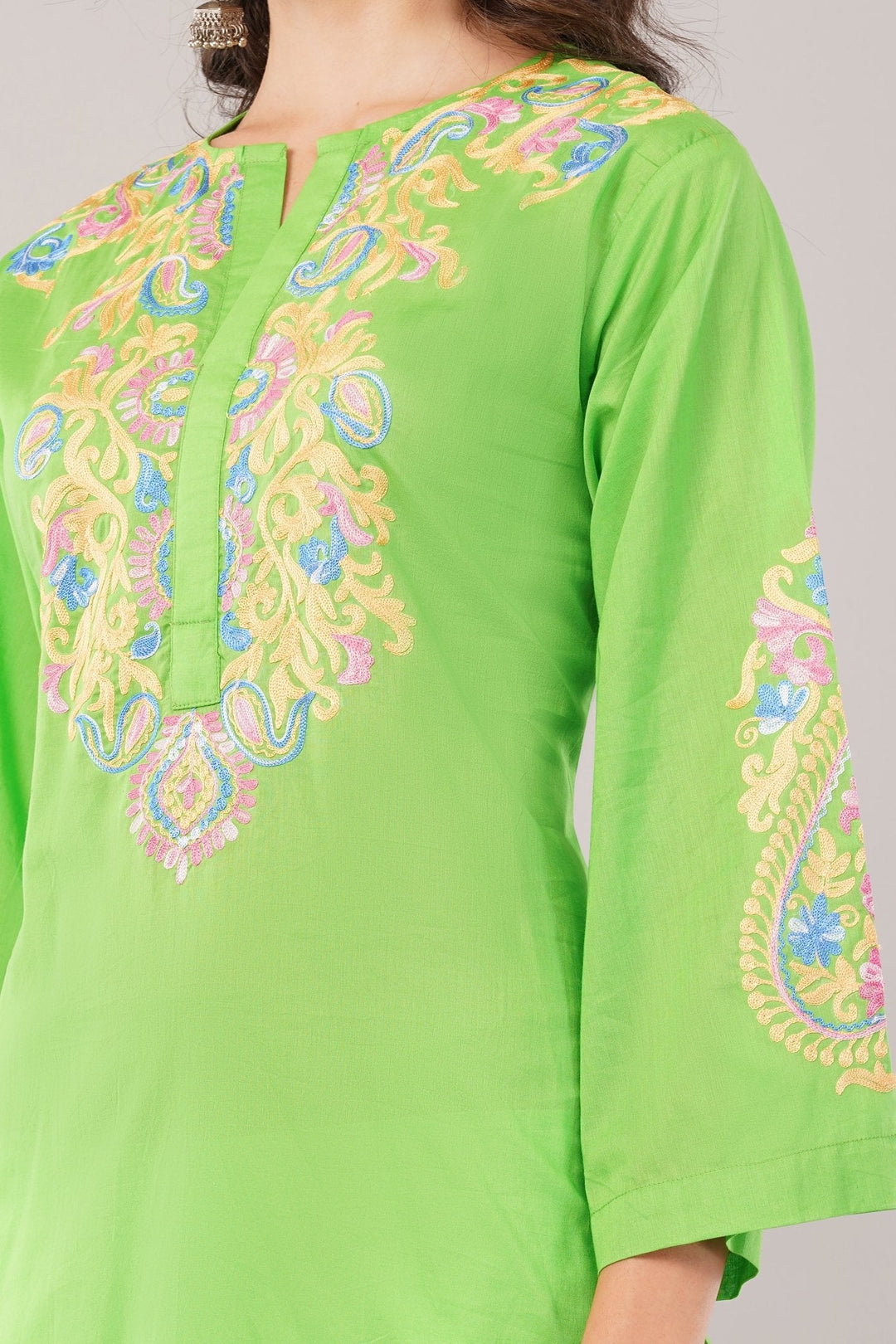 Women’s Kurta | Silk Thread Embroidery | Bell Sleeves Kurti | Summer Wear
