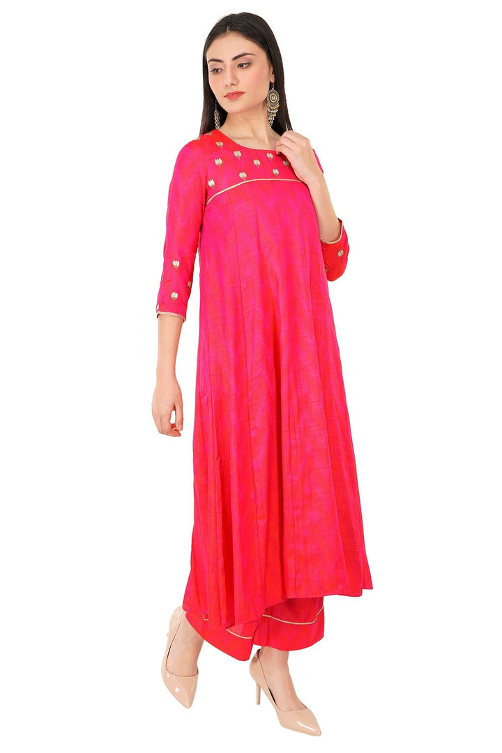 Kashmiri Embroidered Kurta - Ksona | Elegant Hand - Embroidered Cotton Kurta Set with Plazo and Dupatta, Perfect for Festive Occasions | Customized Kashmiri Embroidered Kurta Set