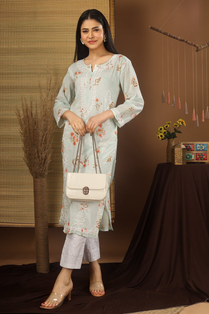 Kashmiri Embroidered Kurta - Ksona | Elegant Hand - Embroidered Cotton Kurta Set with Plazo and Dupatta, Perfect for Festive Occasions | Customized Kashmiri Embroidered Kurta Set