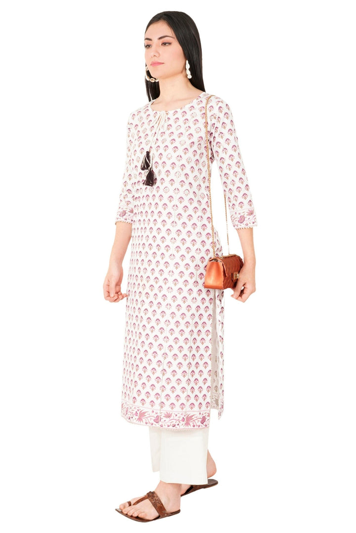 Kashmiri Embroidered Kurta - Ksona | Elegant Hand - Embroidered Cotton Kurta Set with Plazo and Dupatta, Perfect for Festive Occasions | Customized Kashmiri Embroidered Kurta Set