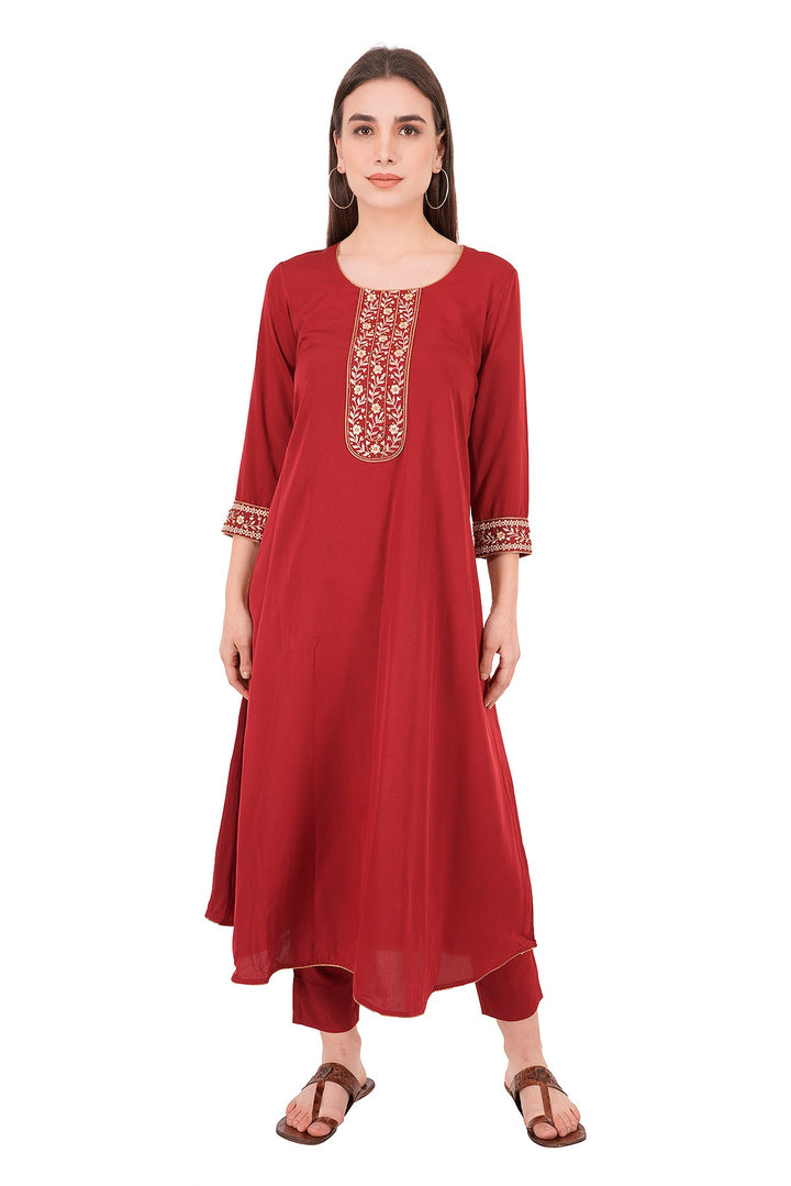 Kashmiri Embroidered Kurta - Ksona | Elegant Hand - Embroidered Cotton Kurta Set with Plazo and Dupatta, Perfect for Festive Occasions | Customized Kashmiri Embroidered Kurta Set