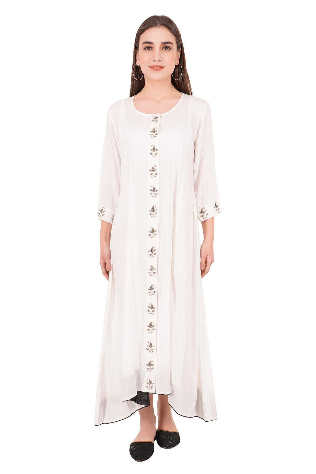 Kashmiri Embroidered Kurta - Ksona | Elegant Hand - Embroidered Cotton Kurta Set with Plazo and Dupatta, Perfect for Festive Occasions | Customized Kashmiri Embroidered Kurta Set