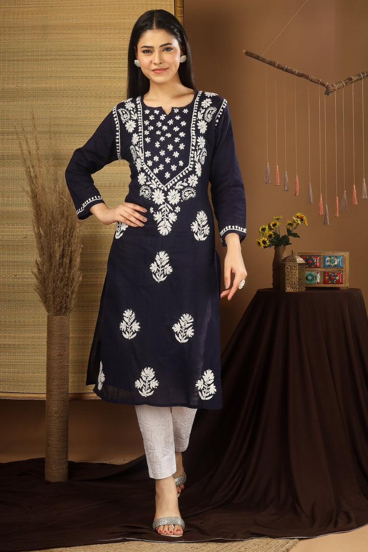 Kashmiri Embroidered Kurta - Ksona | Elegant Hand - Embroidered Cotton Kurta Set with Plazo and Dupatta, Perfect for Festive Occasions | Customized Kashmiri Embroidered Kurta Set