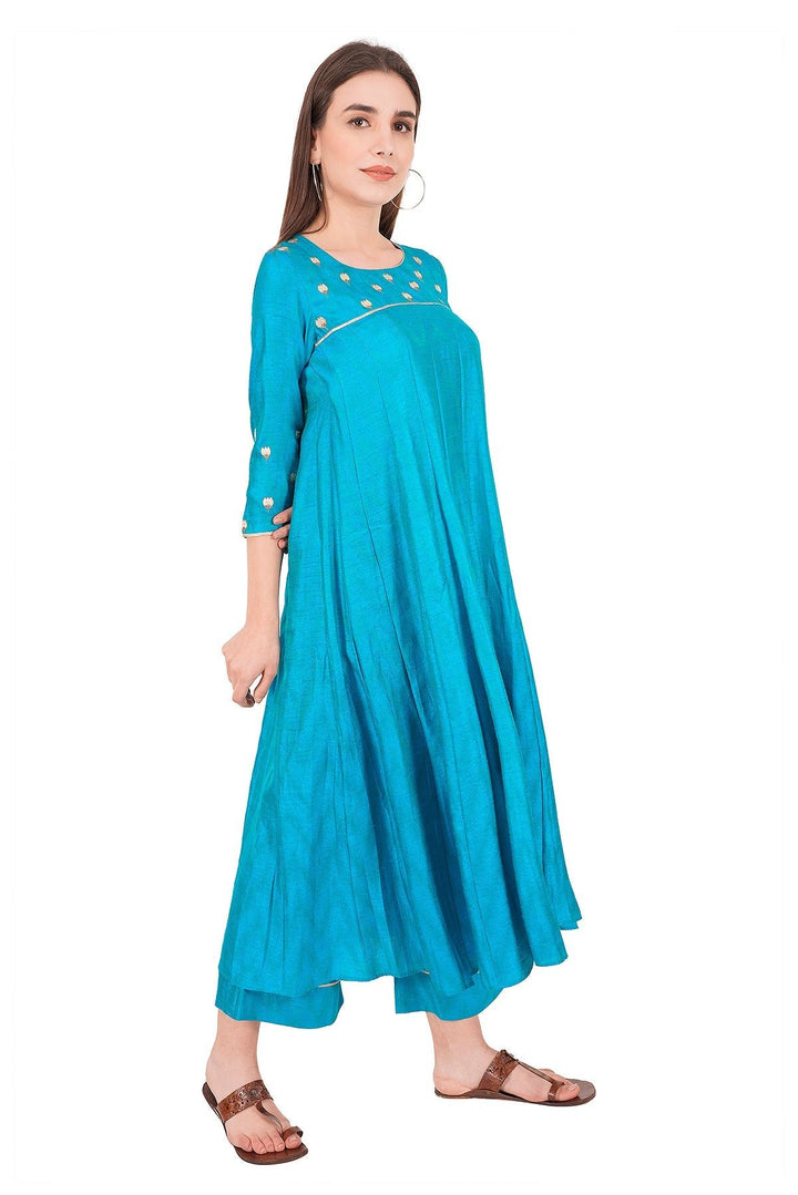 Kashmiri Embroidered Kurta - Ksona | Elegant Hand - Embroidered Cotton Kurta Set with Plazo and Dupatta, Perfect for Festive Occasions | Customized Kashmiri Embroidered Kurta Set