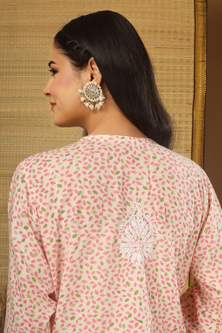 Kashmiri Embroidered Kurta - Ksona | Elegant Hand - Embroidered Cotton Kurta Set with Plazo and Dupatta, Perfect for Festive Occasions | Customized Kashmiri Embroidered Kurta Set