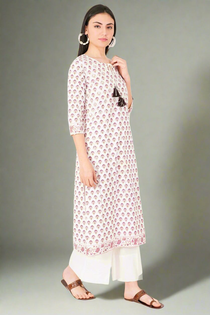 Kashmiri Embroidered Kurta - Ksona | Elegant Hand - Embroidered Cotton Kurta Set with Plazo and Dupatta, Perfect for Festive Occasions | Customized Kashmiri Embroidered Kurta Set