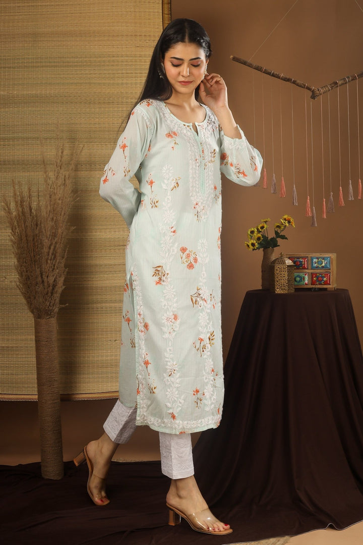 Kashmiri Embroidered Kurta - Ksona | Elegant Hand - Embroidered Cotton Kurta Set with Plazo and Dupatta, Perfect for Festive Occasions | Customized Kashmiri Embroidered Kurta Set