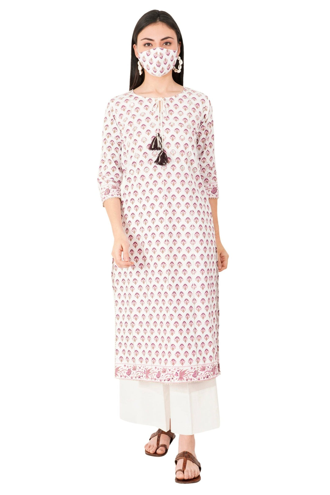 Kashmiri Embroidered Kurta - Ksona | Elegant Hand - Embroidered Cotton Kurta Set with Plazo and Dupatta, Perfect for Festive Occasions | Customized Kashmiri Embroidered Kurta Set