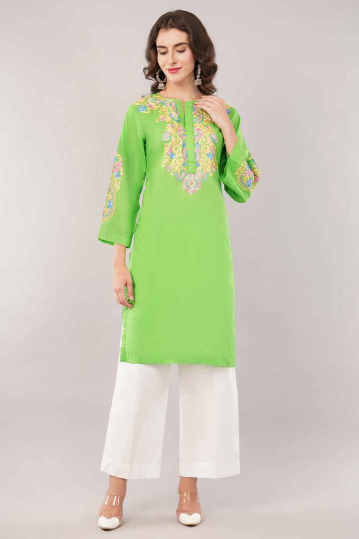 Women’s Kurta | Silk Thread Embroidery | Bell Sleeves Kurti | Summer Wear