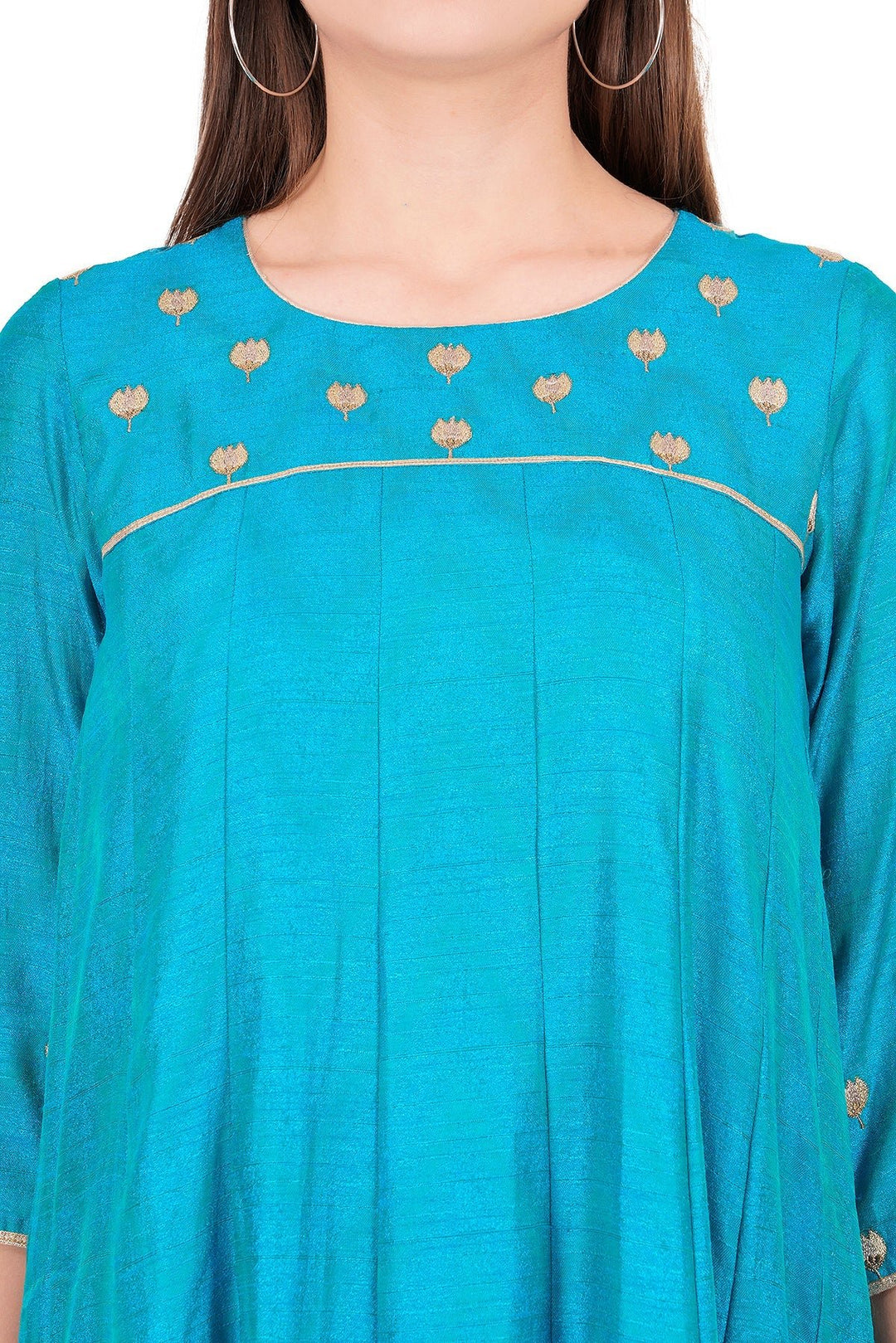 Kashmiri Embroidered Kurta - Ksona | Elegant Hand - Embroidered Cotton Kurta Set with Plazo and Dupatta, Perfect for Festive Occasions | Customized Kashmiri Embroidered Kurta Set