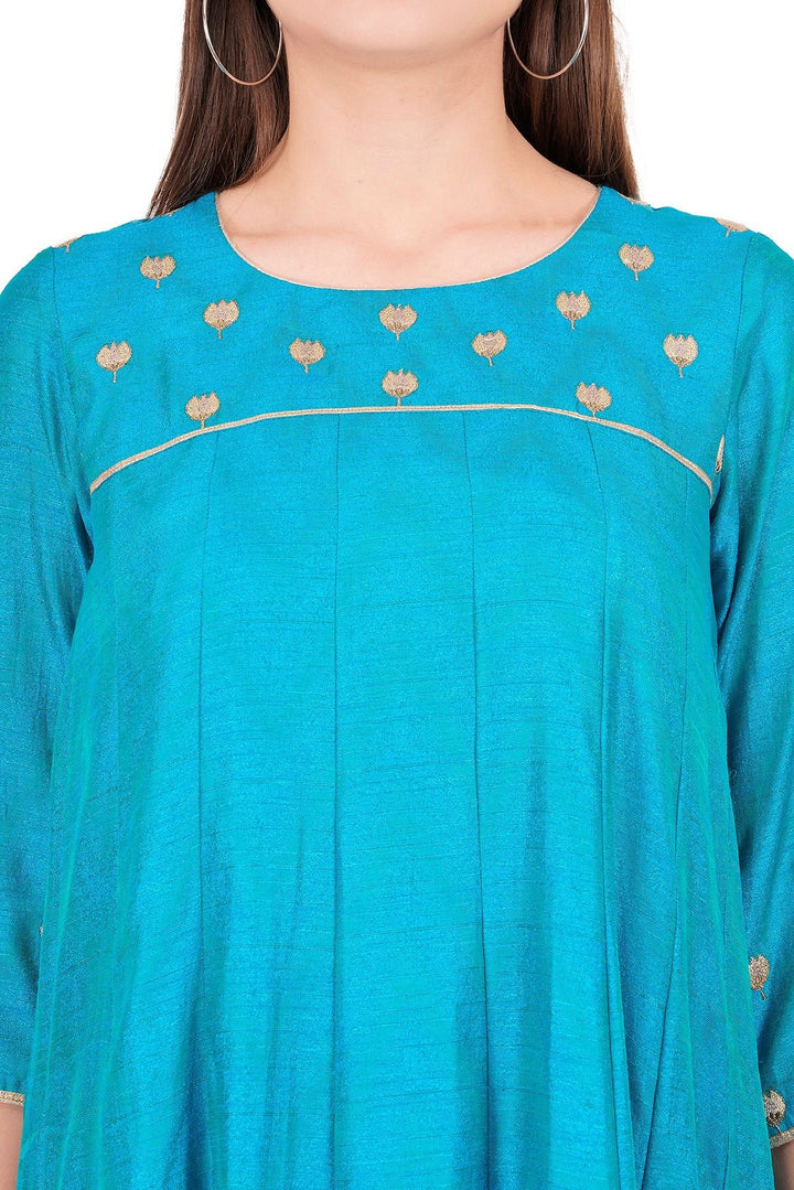 Kashmiri Embroidered Kurta - Ksona | Elegant Hand - Embroidered Cotton Kurta Set with Plazo and Dupatta, Perfect for Festive Occasions | Customized Kashmiri Embroidered Kurta Set