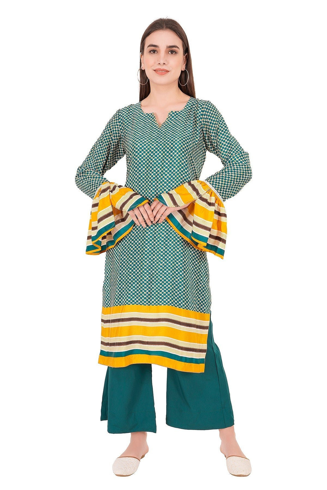 Kashmiri Embroidered Kurta - Ksona | Elegant Hand - Embroidered Cotton Kurta Set with Plazo and Dupatta, Perfect for Festive Occasions | Customized Kashmiri Embroidered Kurta Set