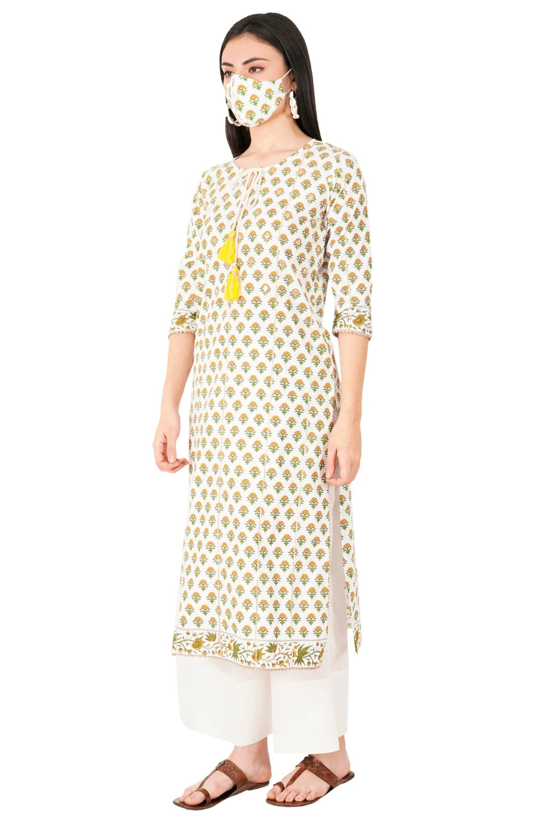 Kashmiri Embroidered Kurta - Ksona | Elegant Hand - Embroidered Cotton Kurta Set with Plazo and Dupatta, Perfect for Festive Occasions | Customized Kashmiri Embroidered Kurta Set